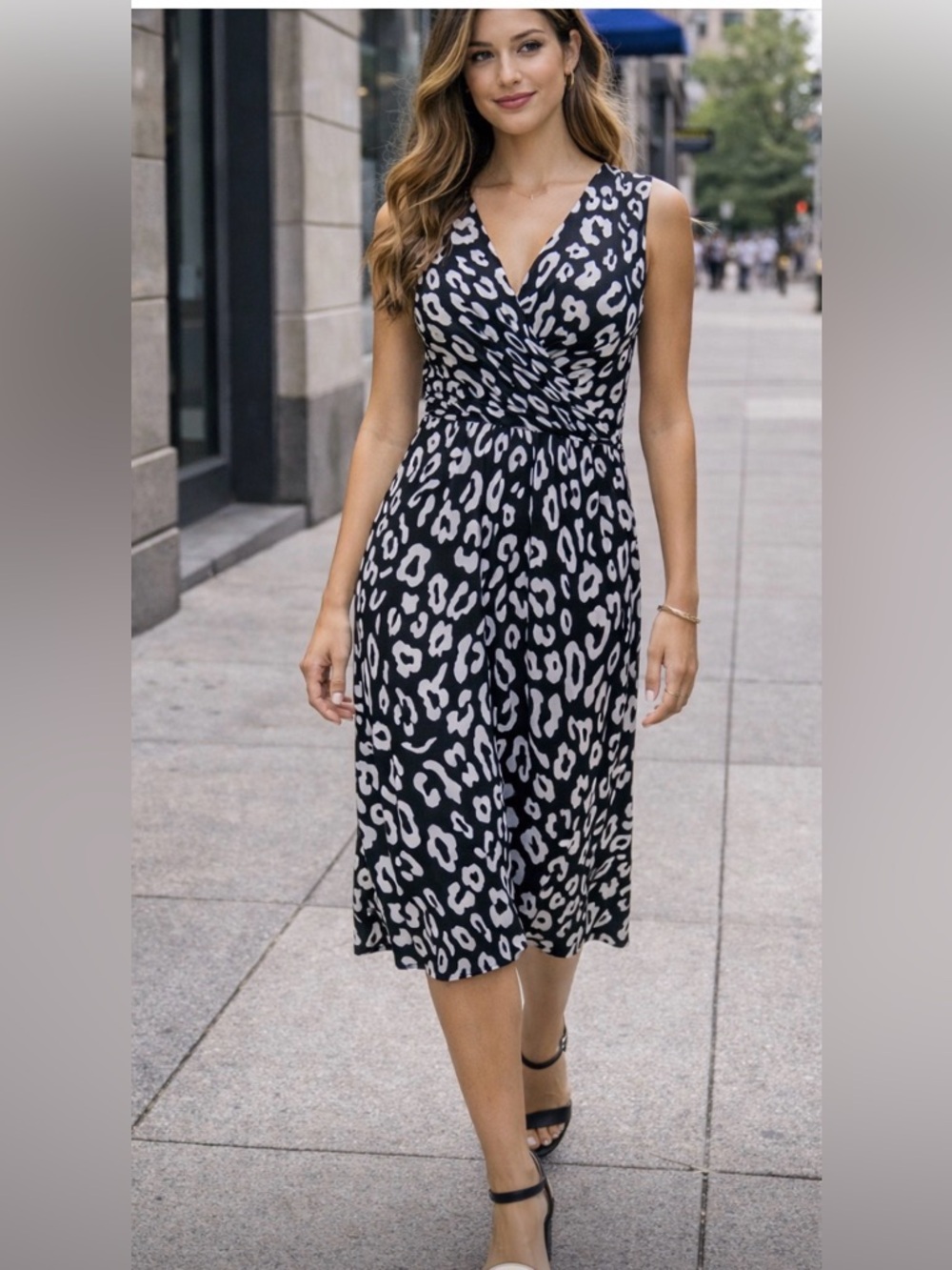 INC International Concepts Black and White Animal Print Midi Dress